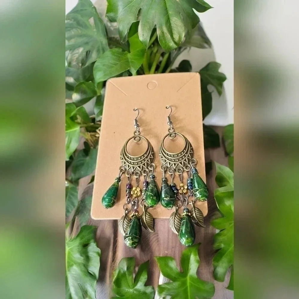 Bohemian Leaf Beaded Flower Dangle Earrings